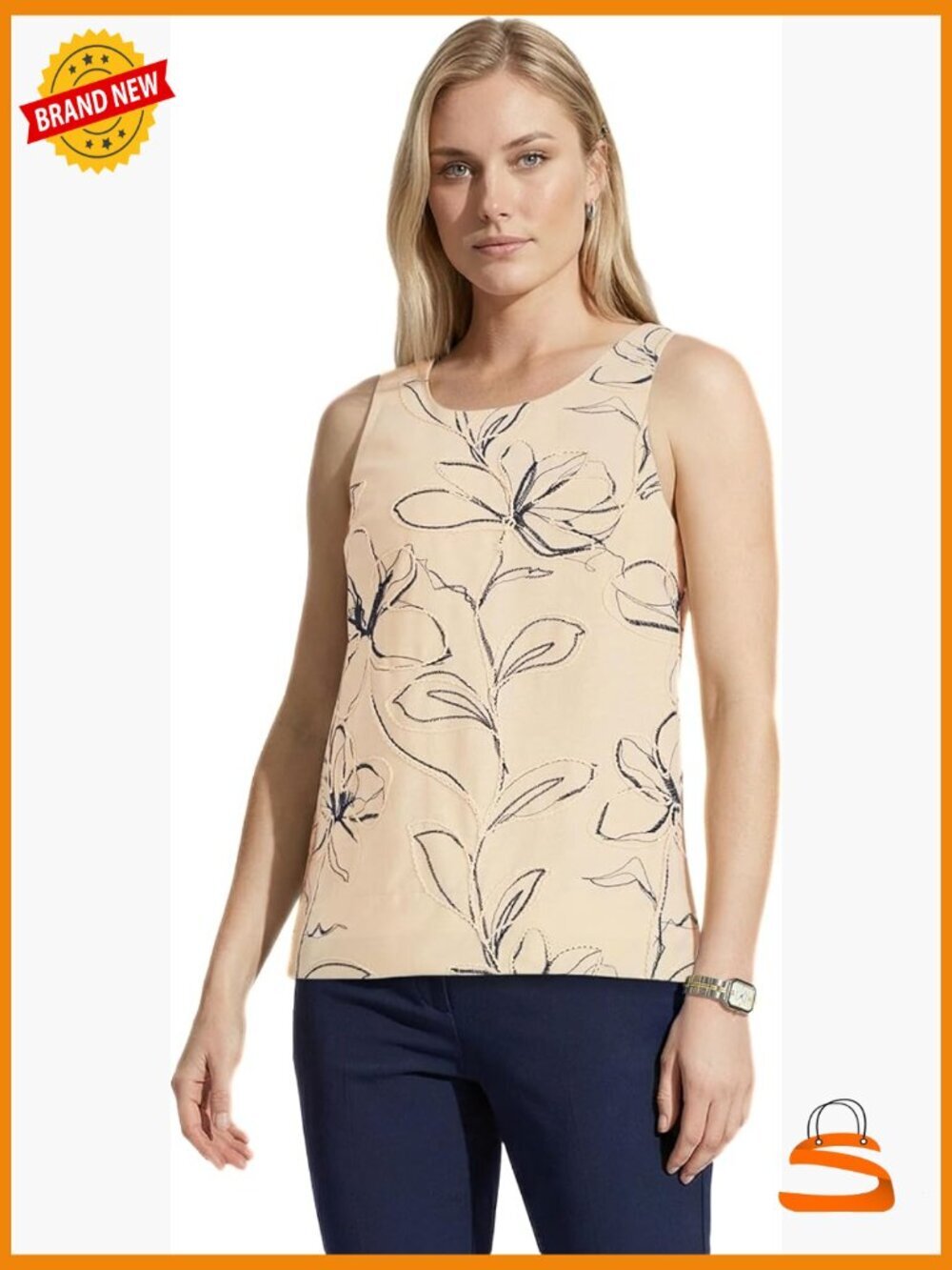 Sleeveless Linen-Blend Embroidered Top Shell Blouse